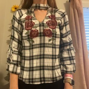 Embroidered Flannel cut out top